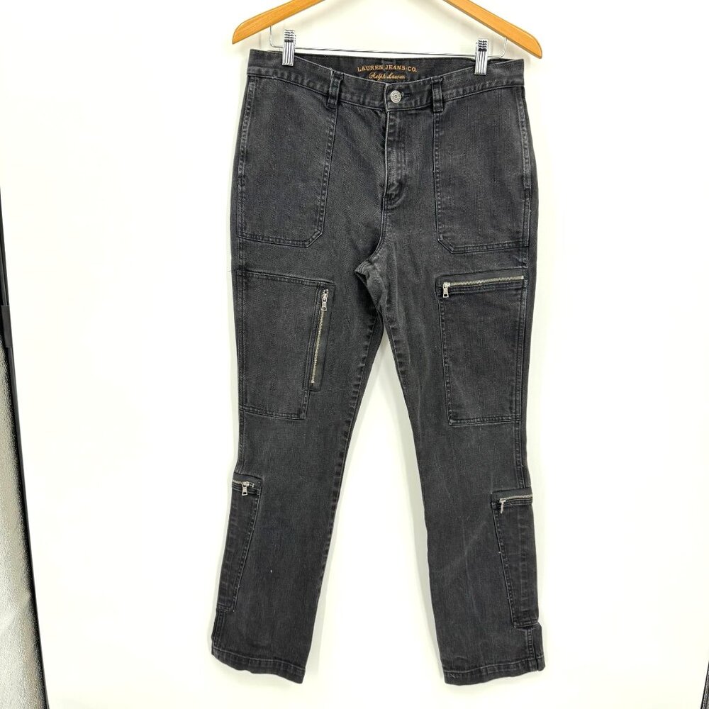 Lauren Ralph Lauren Black Cargo Zipper Utility Jeans Womens 10 Straight Leg